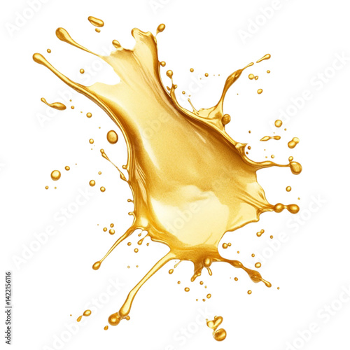 Golden liquid splash isolated on black background vibrant color dynamic movement