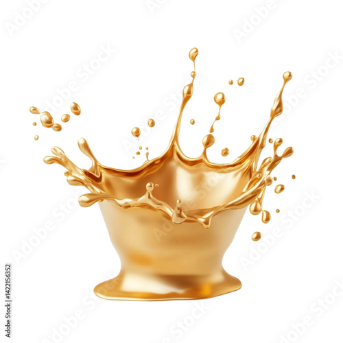 Golden liquid splash crown shape isolated black background