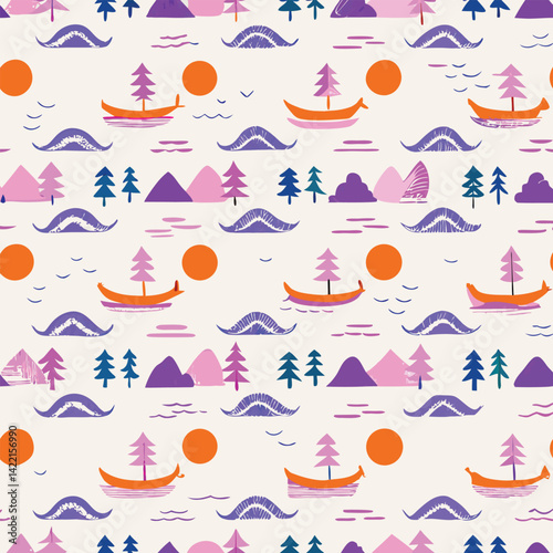Serene Pastel Lakes and Canoes Pattern