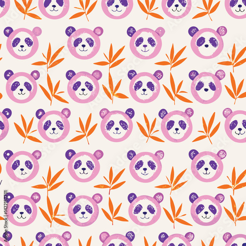 Cute Pastel Panda Faces Vector Pattern