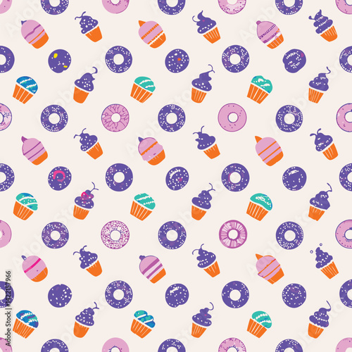 Cafe Pastel Hand-Drawn Sweets Vector Pattern
