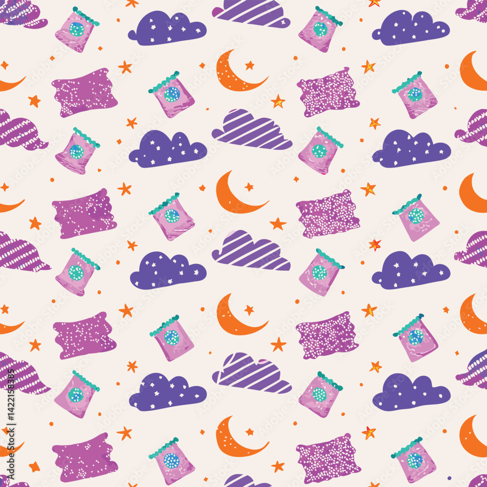 Nursery Design Pastel Cloud Pillows Vector Pattern