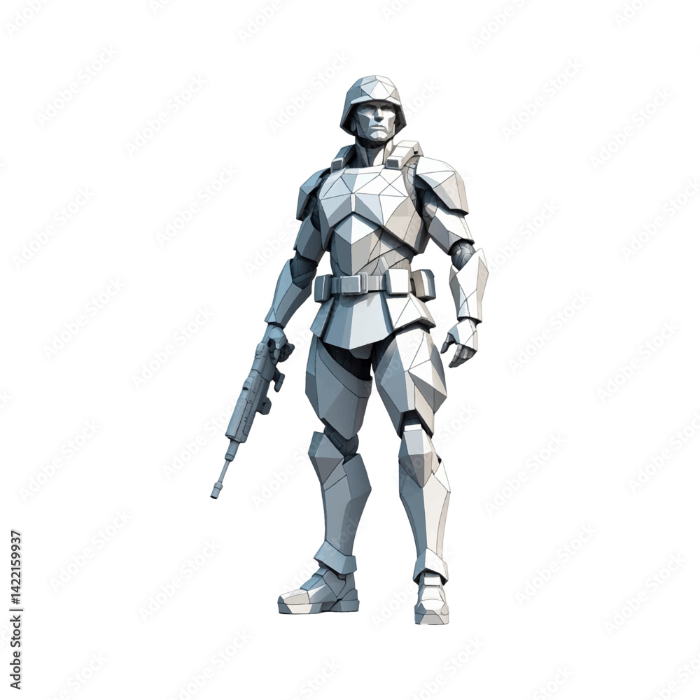 Geometric soldier character design in a futuristic style created for science fiction settings Geometric soldier character design in a futuristic style created for science fiction settings