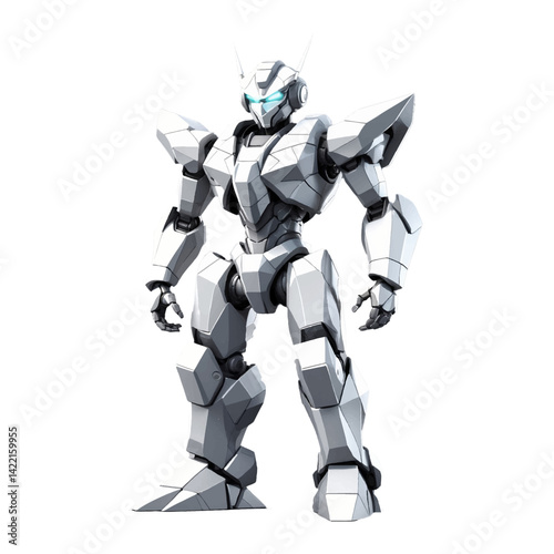Futuristic humanoid robot stands tall with a sleek design in a minimalist aesthetic environment