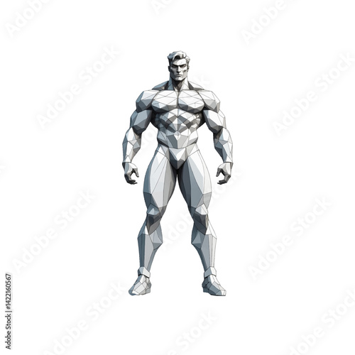 Stylized geometric male figure in a standing pose showcasing muscular physique and angular design