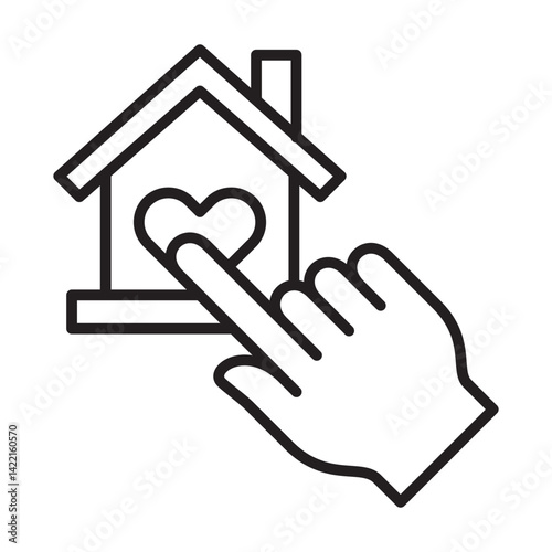 Hand click giving house icon. Symbol of fundraising, compassion, philanthropy, giving, care, humanity. Vector illustration.