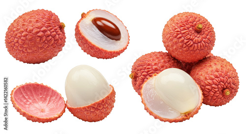 Delicious tropical lychee fruit, fresh, sweet, and juicy, isolated on white