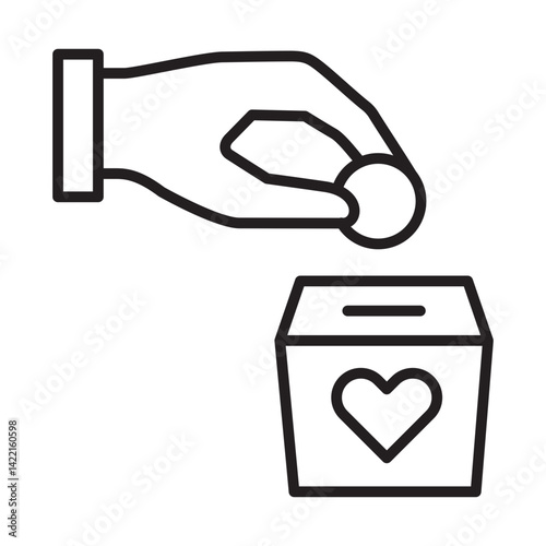 Charity and donation icon. Hand inserting coin to box icon. Symbol of fundraising, compassion, philanthropy, giving. Vector illustration