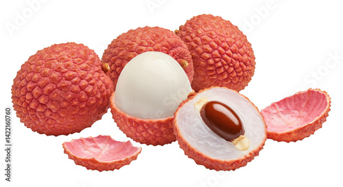 Delicious tropical lychee fruit, fresh, sweet, and juicy, isolated on white
