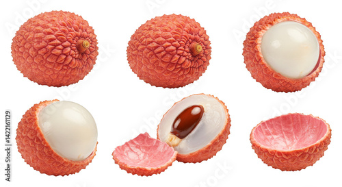 Delicious tropical lychee fruit, fresh, sweet, and juicy, isolated on white