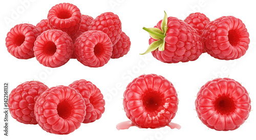 Fresh, ripe red raspberries isolated on a clean white background