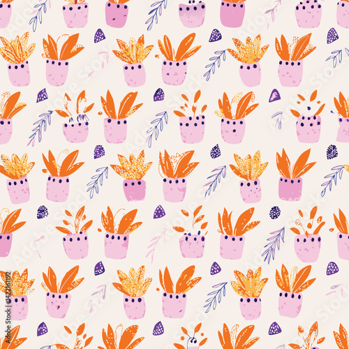 Botanical Pastel Hand-Drawn Succulents Pattern