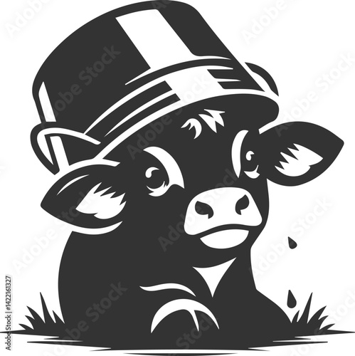Baby cow cattle peeking vector silhouette