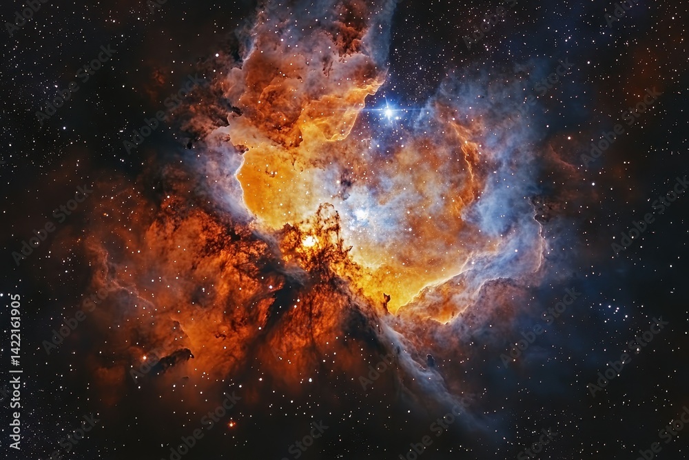 Obraz premium A space explorer enters a galaxy where the nebulae are so colorful they appear like living, breathing creatures But as they travel deeper,