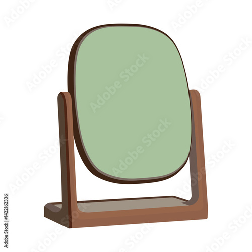 Illustration of a wooden tabletop mirror with a simple design isolated on white