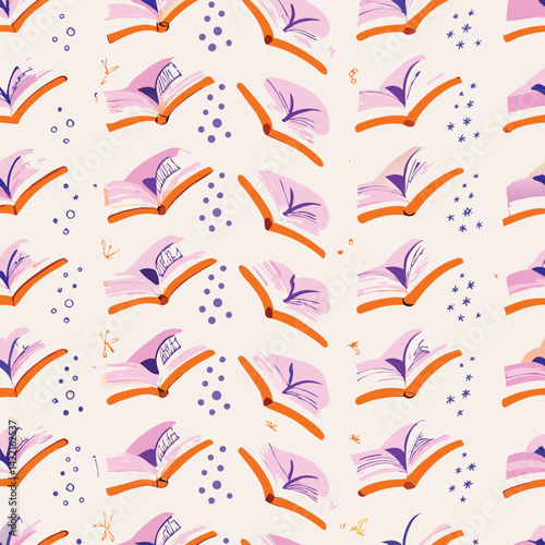 Library School Pastel Open Books Pattern