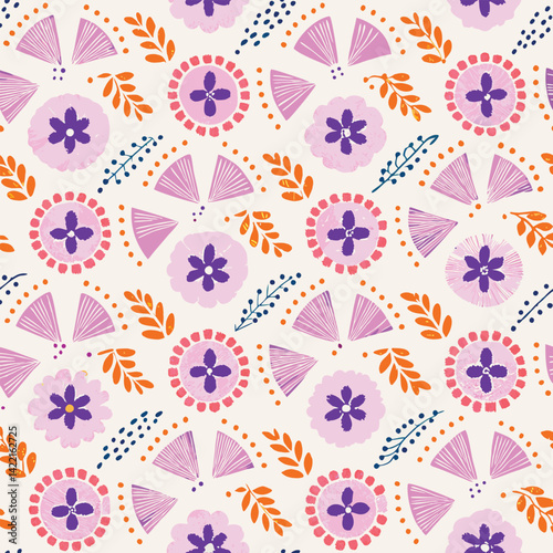 Upscale Art Deco Pastel Florals Vector Pattern