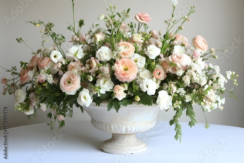 Elegant Peach and White Flower Arrangement in Urn
