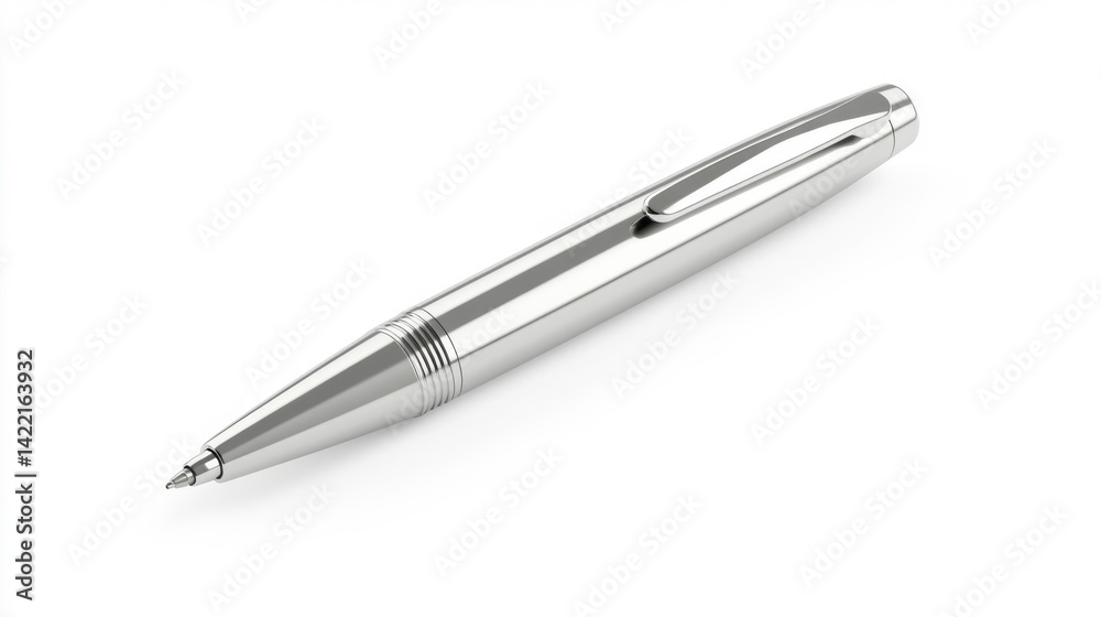 Silver Pen Mockup on White Background. Generative AI Silver Pen Mockup on White Background. Generative AI