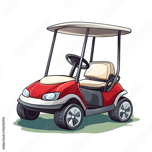 Red golf cart on the grass a fun ride for the course