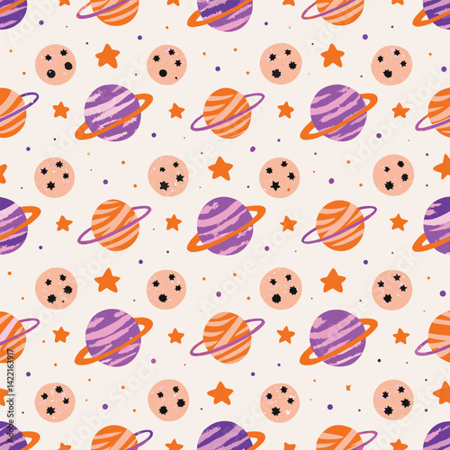 Kids Sci-Fi Pastel Cute Planets Pattern
