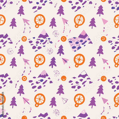 Outdoor Exploration Pastel Hiking Trails Pattern
