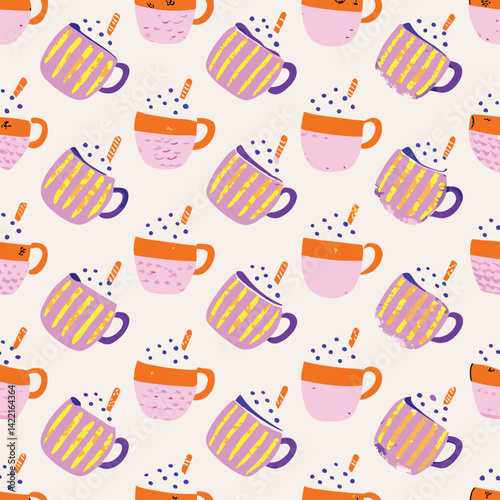 Winter Merchandise Pastel Hot Cocoa Mugs Vector Pattern