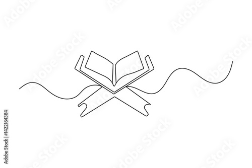 Quran one line drawing of minimalist vector icon with black and white background

