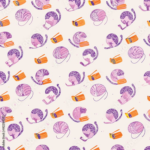 Cozy Designs Pastel Sleepy Cats Pattern