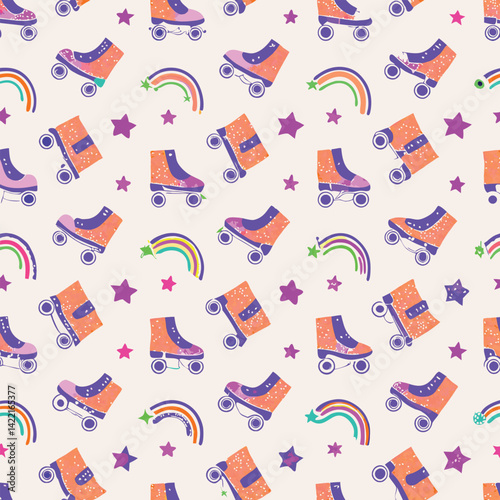 Retro Merchandise Pastel Rainbow Roller Skates Pattern