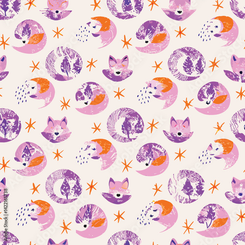 Bedtime Stories Pastel Sleepy Foxes Pattern