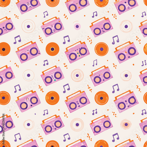 Nostalgic Music Pastel Vintage Radios Pattern