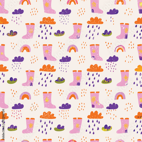 Seasonal Children Pastel Rain Boots Pattern