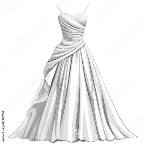 Elegant white wedding gown design bridal dress fashion illustration