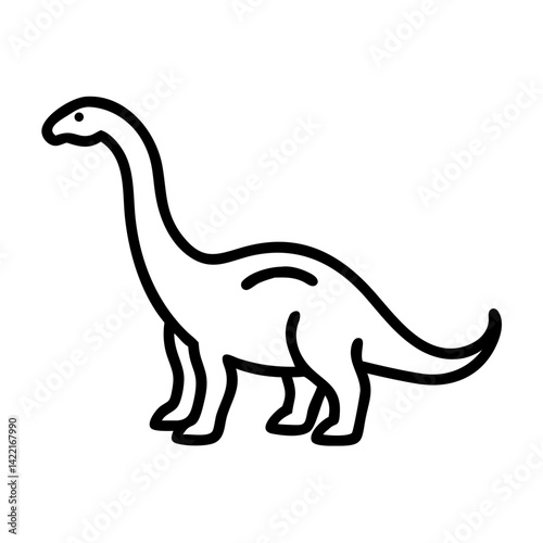 Dinosaur illustration in a simple design with a long neck and tail situated against a plain background
