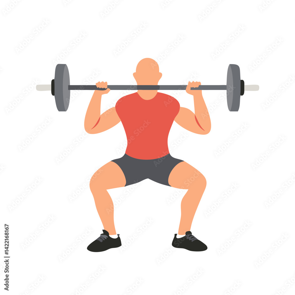 Individual lifting weights in a squat position at a fitness center during evening workout session Individual lifting weights in a squat position at a fitness center during evening workout session