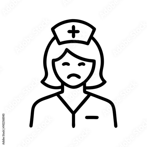 Sad nurse expressing concern about patient care in a clinical setting during the day