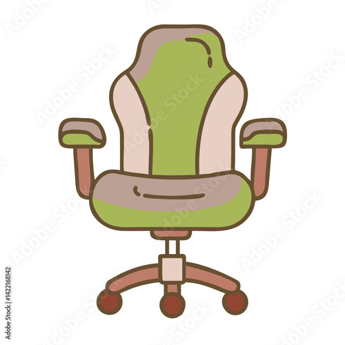 Comfortable ergonomic office chair in a minimalistic design suitable for workspaces and home offices featuring green and beige colors