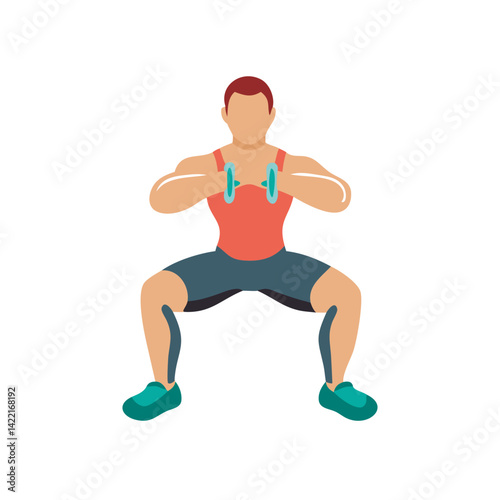 Individual performs a squat exercise with dumbbells in a fitness setting focusing on strength training and body conditioning