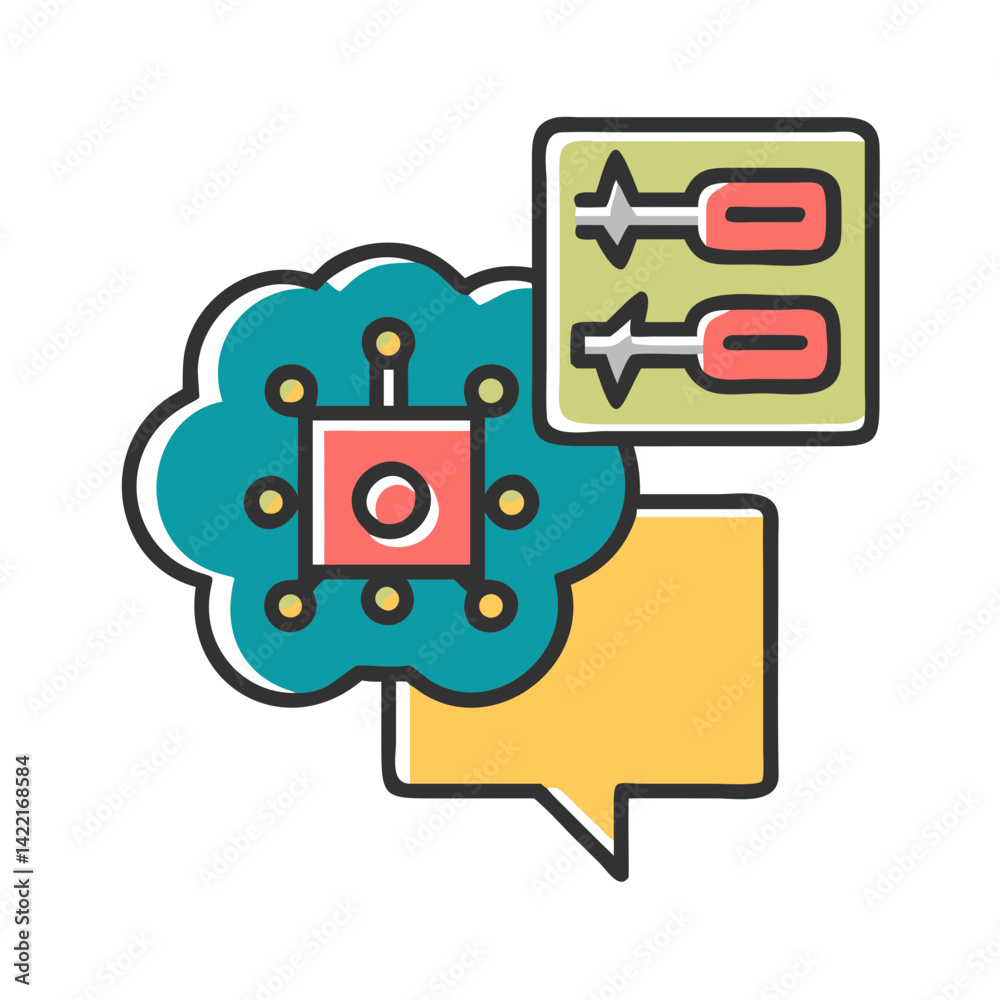 Discussion about technology innovation involving tools and creative ideas in a digital workspace setting Discussion about technology innovation involving tools and creative ideas in a digital workspace setting