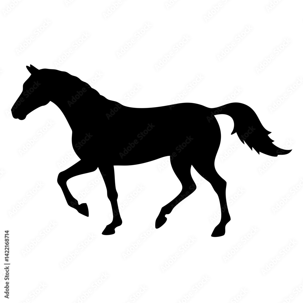 Silhouette of a horse trotting in a field during sunset capturing the grace and beauty of this majestic animal in motion Silhouette of a horse trotting in a field during sunset capturing the grace and beauty of this majestic animal in motion