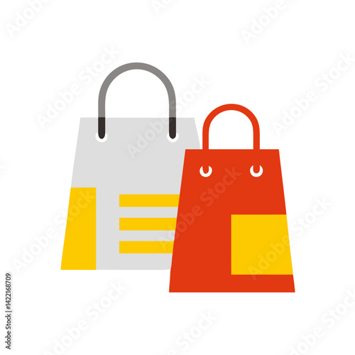 Colorful shopping bags displayed side by side at a bustling marketplace during a sunny afternoon attracting shoppers and vendors alike
