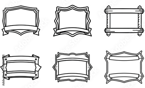Vintage Wooden Signboard Frame Vector Set – Hand-Drawn Hanging Label Clipart