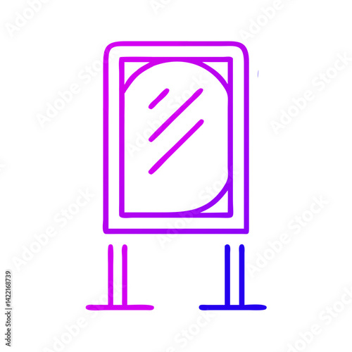 Brightly colored abstract representation of a standing mirror with a modern design in a minimalist style