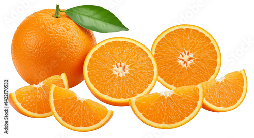 Tangerines with leaves on a transparent background. 