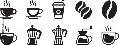 Coffee Icons Set Cups, Beans, and Brewing Methods