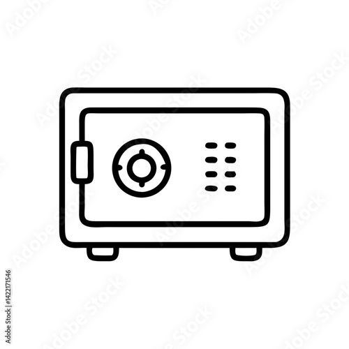Safe Box Line Icon – Security Vault Outline Vector Illustration