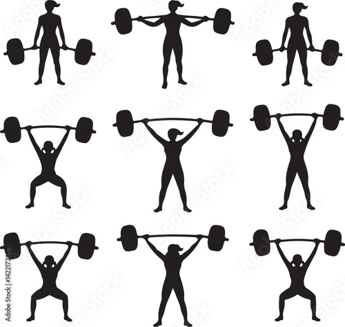 Female Weightlifter Silhouettes in Various Lifting Positions