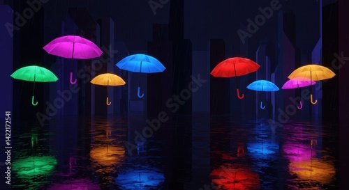 Wallpaper Mural Geometric Rainy Day with Glowing Umbrellas and Abstract Reflections Torontodigital.ca