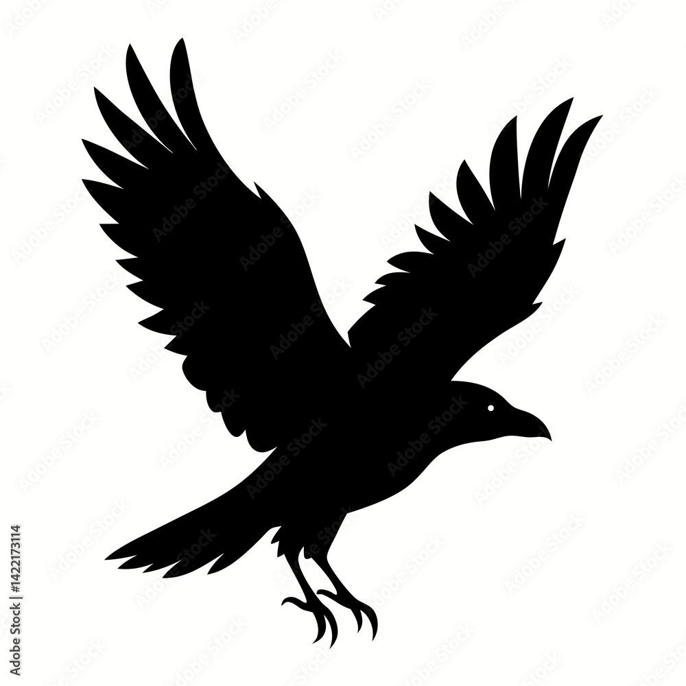 Fototapeta premium Crow flying silhouette vector isolated on white background